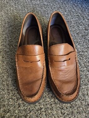 Born Womens Cognac Leather Penny Loafers